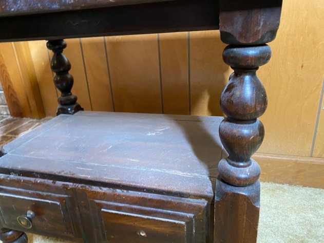 Image for Small, Dark Wood Accent Table with Drawer and Turned Legs