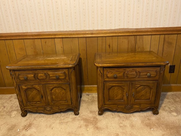 Image for (2) Oak Carved French Provincial Night Stands