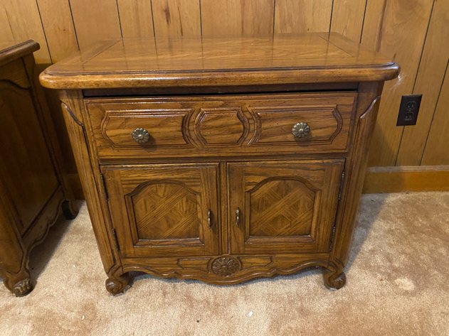 Image for (2) Oak Carved French Provincial Night Stands