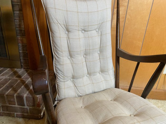 Image for Vintage Wooden Rocking Chair with Decorative Gold Stenciled Top and Tufted Cushion Set