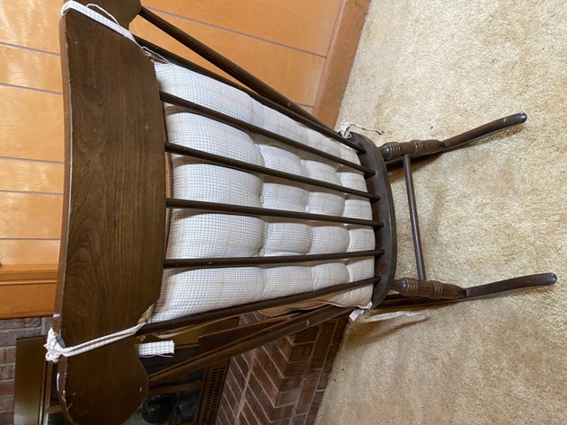 Image for Vintage Wooden Rocking Chair with Decorative Gold Stenciled Top and Tufted Cushion Set