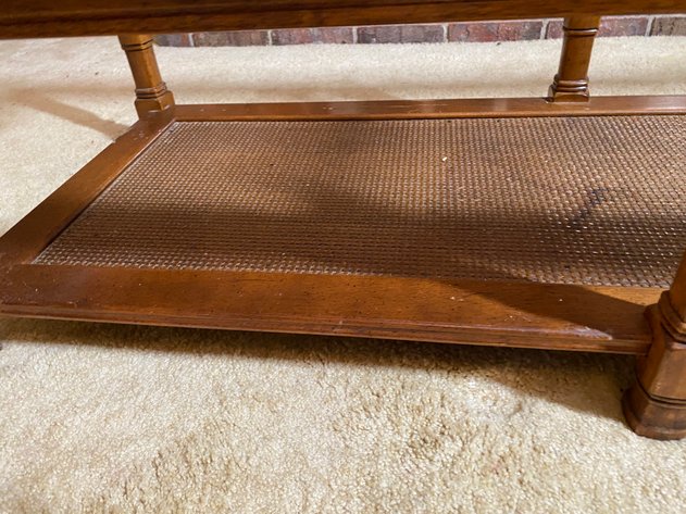 Image for Vintage Glass-Top Coffee Table with Rattan Shelf