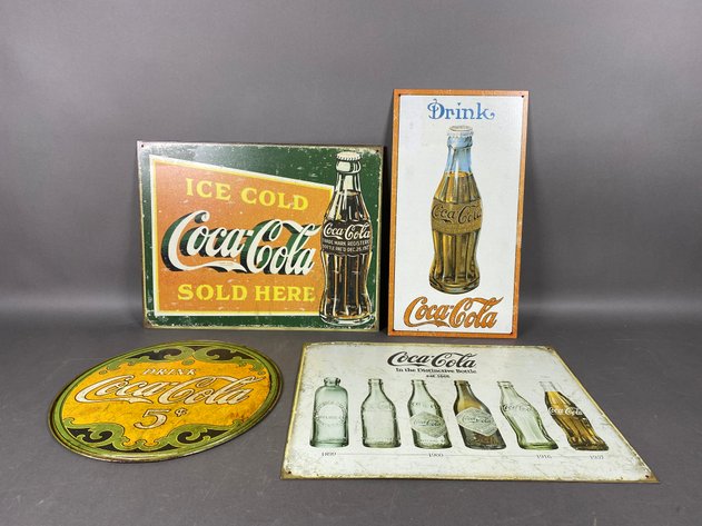 Image for (4) Coca-Cola Tin Reproduction Metal Advertising Signs