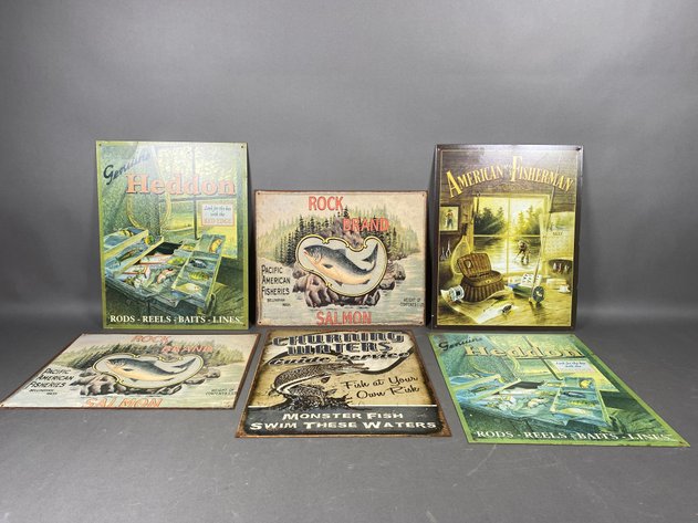Image for (6) Tin Reproduction Metal Fishing-Themed Signs