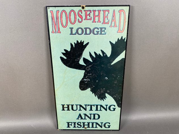 Image for (4) Metal Animal Crossing Signs, Ceramic Horse Head & Wood Moose Head Lodge