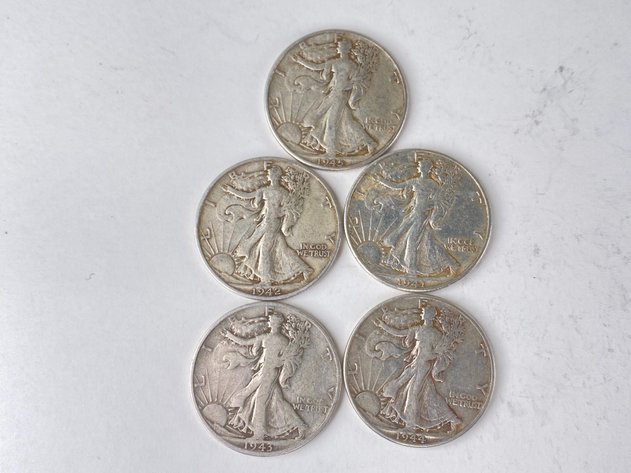 Image for (5) Walking Liberty Half Dollars 1941-1945