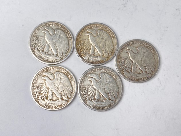 Image for (5) Walking Liberty Half Dollars 1941-1945