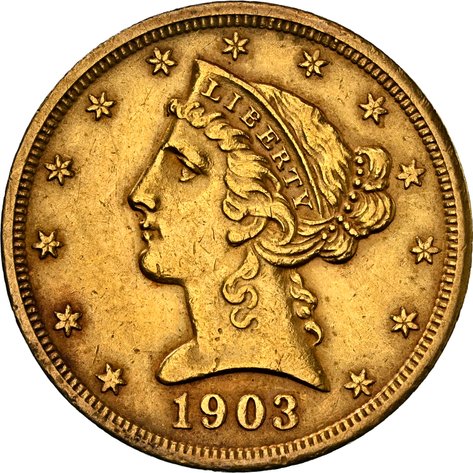 Image for 1903 S $5 Gold Liberty Head Coin NGC Grade AU 53