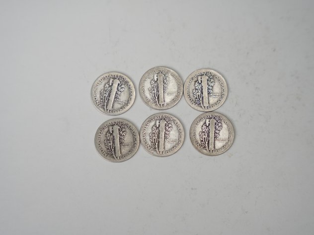 Image for (6) Mercury Dimes, 1923, 1924, 1925 S, 1926, 1927, and 1928