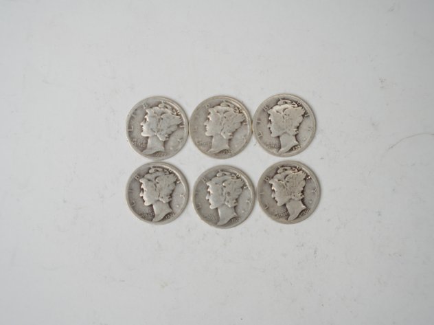 Image for (6) Mercury Dimes, 1923, 1924, 1925 S, 1926, 1927, and 1928