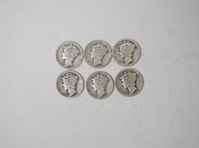 Image for (6) Mercury Dimes, 1923, 1924, 1925 S, 1926, 1927, and 1928