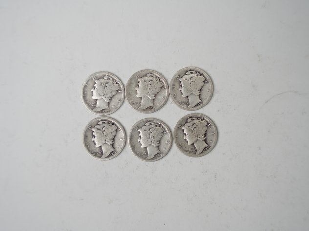 Image for (6) Mercury Dimes, 1923, 1924, 1925 S, 1926, 1927, and 1928