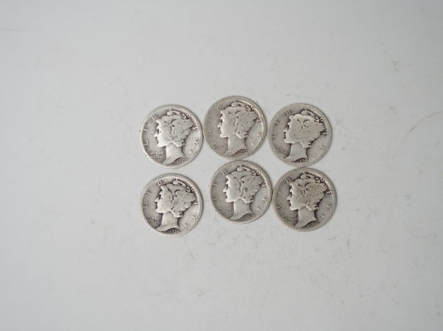 Image for (6) Mercury Dimes, 1923, 1924, 1925 S, 1926, 1927, and 1928
