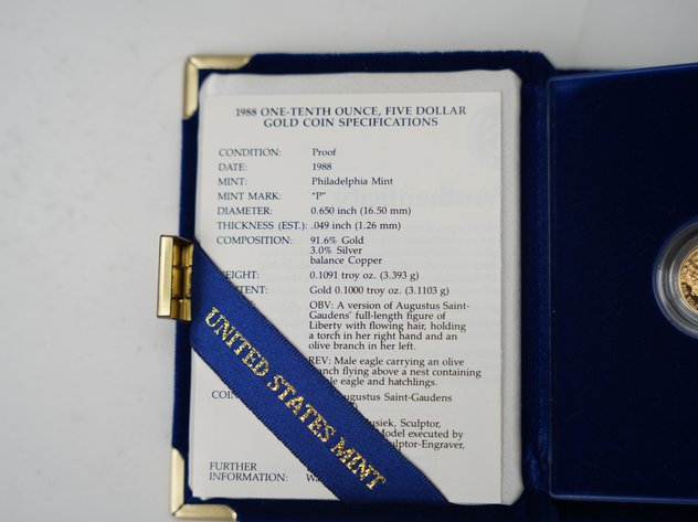 Image for 1988 $5 Gold American Eagle Proof 1/10 oz.