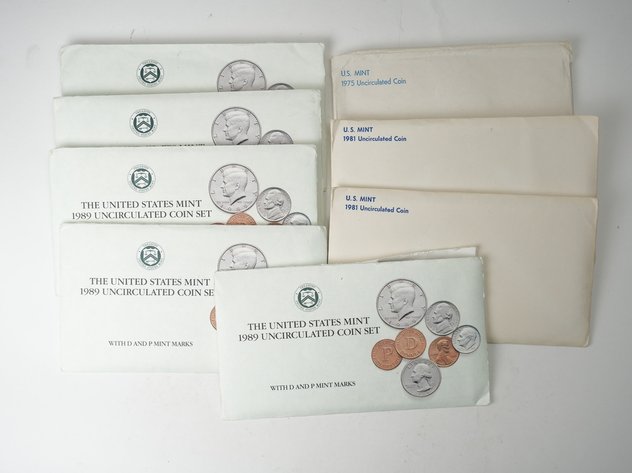 Image for (8) US Mint Uncirculated Coin Sets 1975, (2) 1981, and (5) 1989