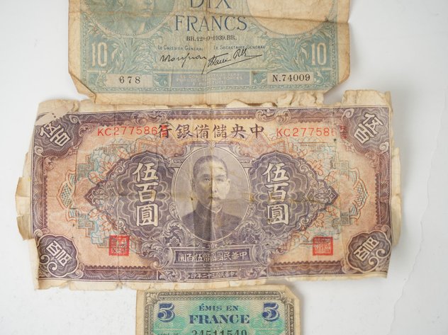 Image for Vintage International Paper Currency, 1939, 1944 French and 1943 China Notes