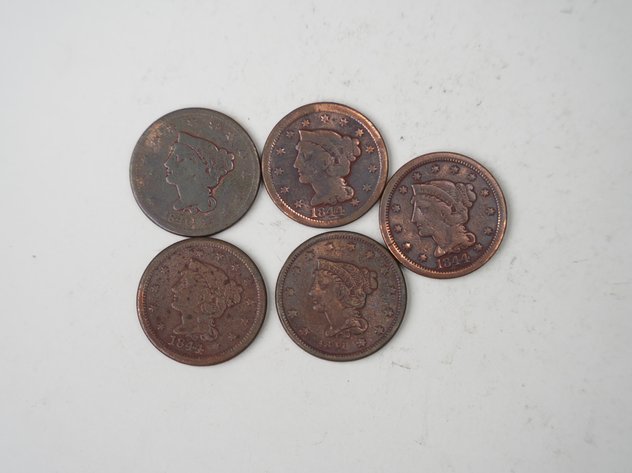 Image for (5) Braided Hair Large Cents, 1840, 1841, and (3) 1844