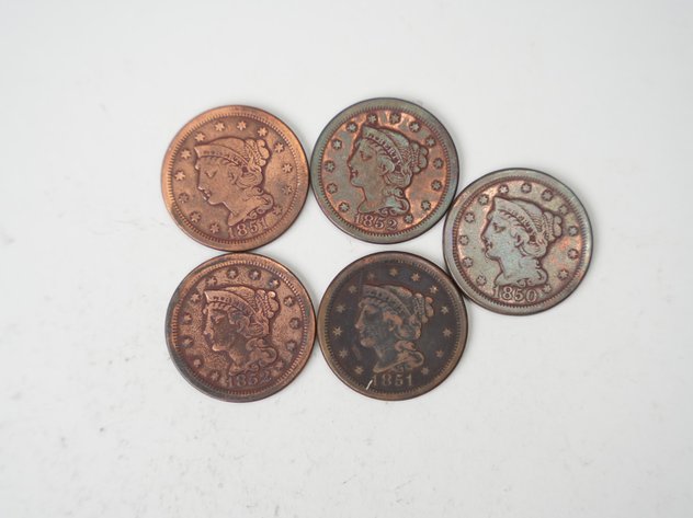 Image for (5) Braided Hair Large Cents, 1850, (2) 1851, and (2) 1852