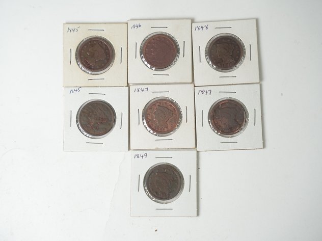 Image for (7) Braided Hair Large Cents, (2) 1845, 1846, (2) 1847, 1848, and 1849