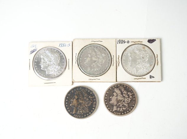Image for (5) Morgan Dollars, 1879, 1882 S, 1885 O, 1890, and 1921