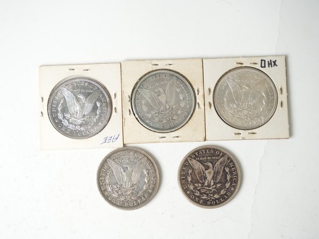 Image for (5) Morgan Dollars, 1879, 1882 S, 1885 O, 1890, and 1921
