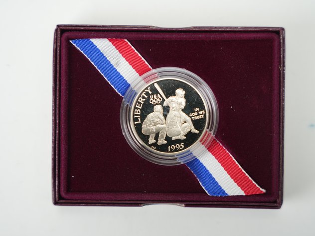 Image for (2) 1995 Olympic Games Coins, (1) Special Olympics World Games Silver Dollar, and (1) Clad Half Dollar (Baseball)