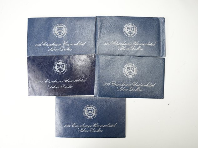 Image for (5) Eiseinhower Proof Silver Dollars, (4) 1974 and (1) 1973