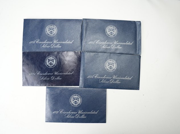 Image for (5) Eiseinhower Proof Silver Dollars, (4) 1974 and (1) 1973