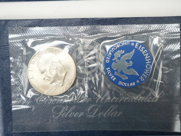 Image for (5) Eiseinhower Proof Silver Dollars, (4) 1974 and (1) 1973