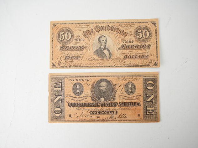 Image for (2) 1864 Confederate States Notes $50 and $1 REPRODUCTION