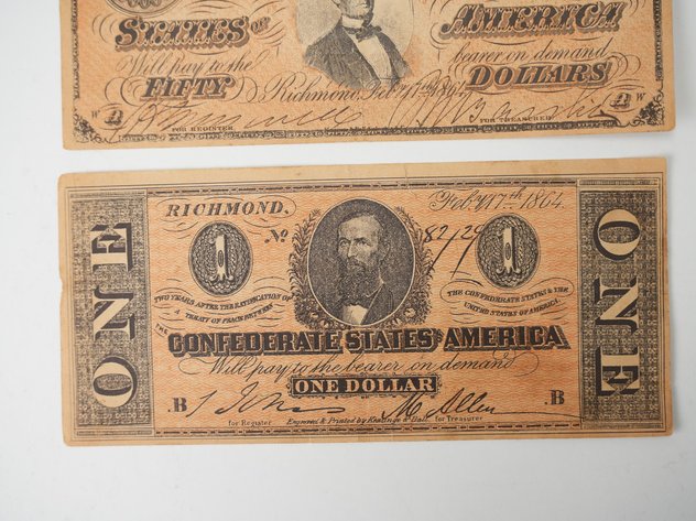 Image for (2) 1864 Confederate States Notes $50 and $1 REPRODUCTION
