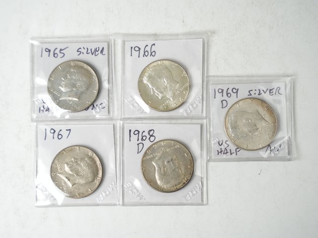 Image for (5) Kennedy Half Dollars (40% Silver) 1965-1969