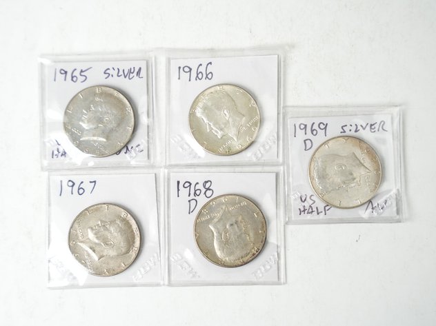 Image for (5) Kennedy Half Dollars (40% Silver) 1965-1969