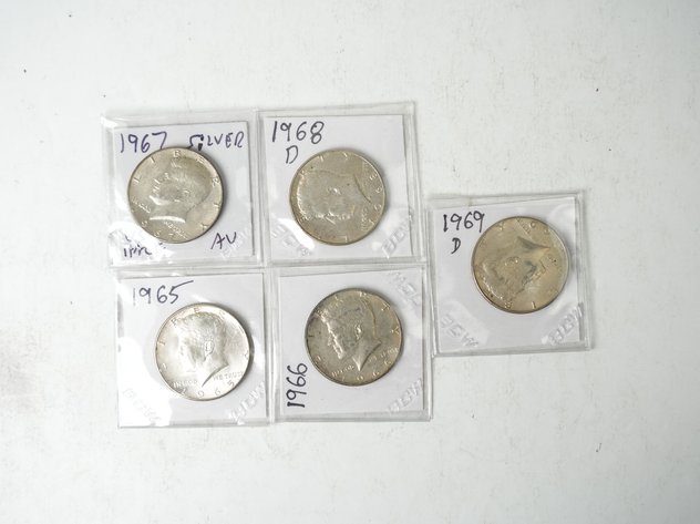 Image for (5) Kennedy Half Dollars (40% Silver) 1965-1969