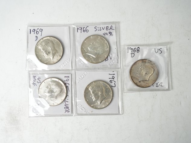 Image for (5) Kennedy Half Dollars (40% Silver) 1965-1969