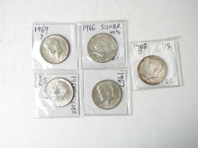 Image for (5) Kennedy Half Dollars (40% Silver) 1965-1969