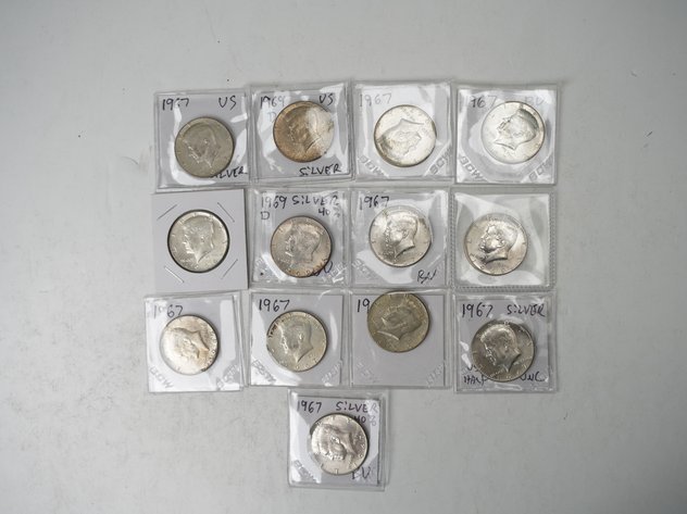 Image for (13) Kennedy Half Dollars (40% Silver) 1966, (9) 1967, and (3) 1969 D