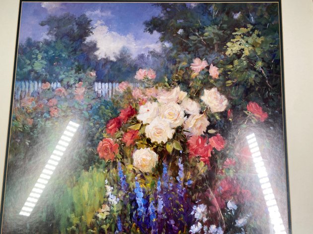 Image for Large Framed and Matted Floral Print, Signed by Artist