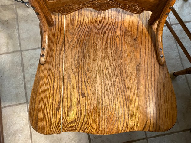 Image for Antique Oak Round Table with Glass Protective Top and 8 Chairs