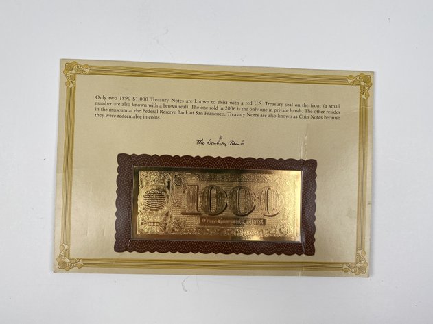 Image for Gold Plated Replica of 1890 $1,000 Treasury Note by Danbury Mint