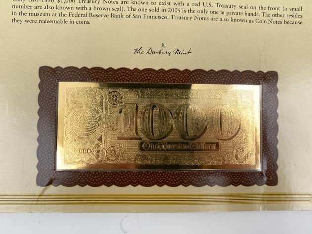 Image for Gold Plated Replica of 1890 $1,000 Treasury Note by Danbury Mint