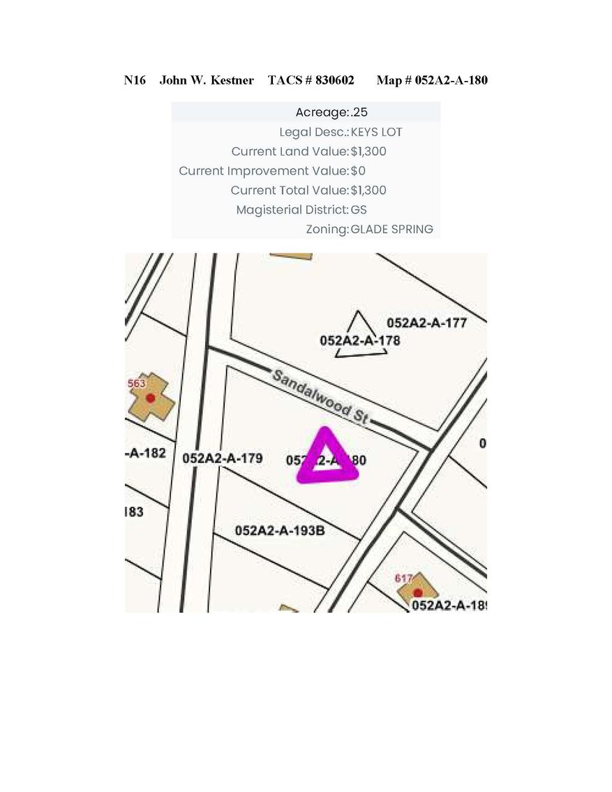 Image for NJS16 - 0.25 acre +/- on or near Sandalwood Street, Glade Spring *not specifically mapped*