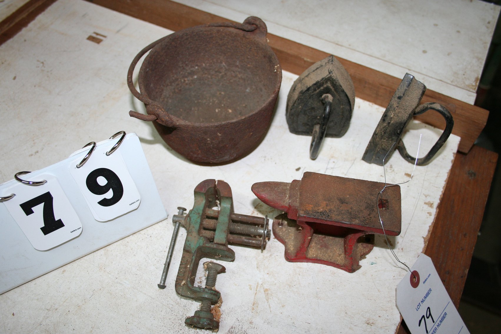 Image for Antique Miniature Irons, Vise, Anvil, Iron Pot