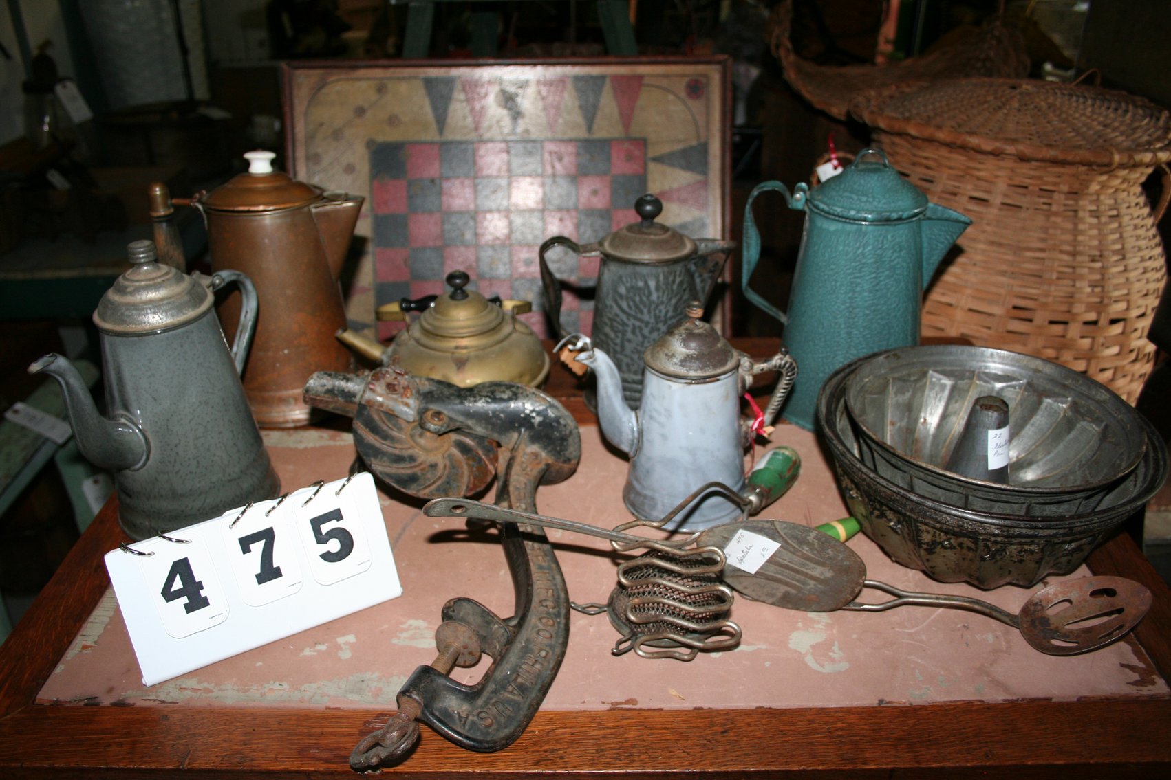 Image for Antique Coffee Tin / Tea Pots / Basket