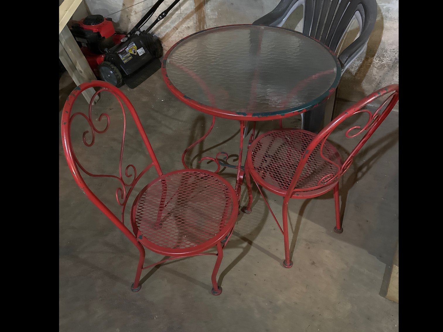 Image for Outdoor glass top table and two matching chairs