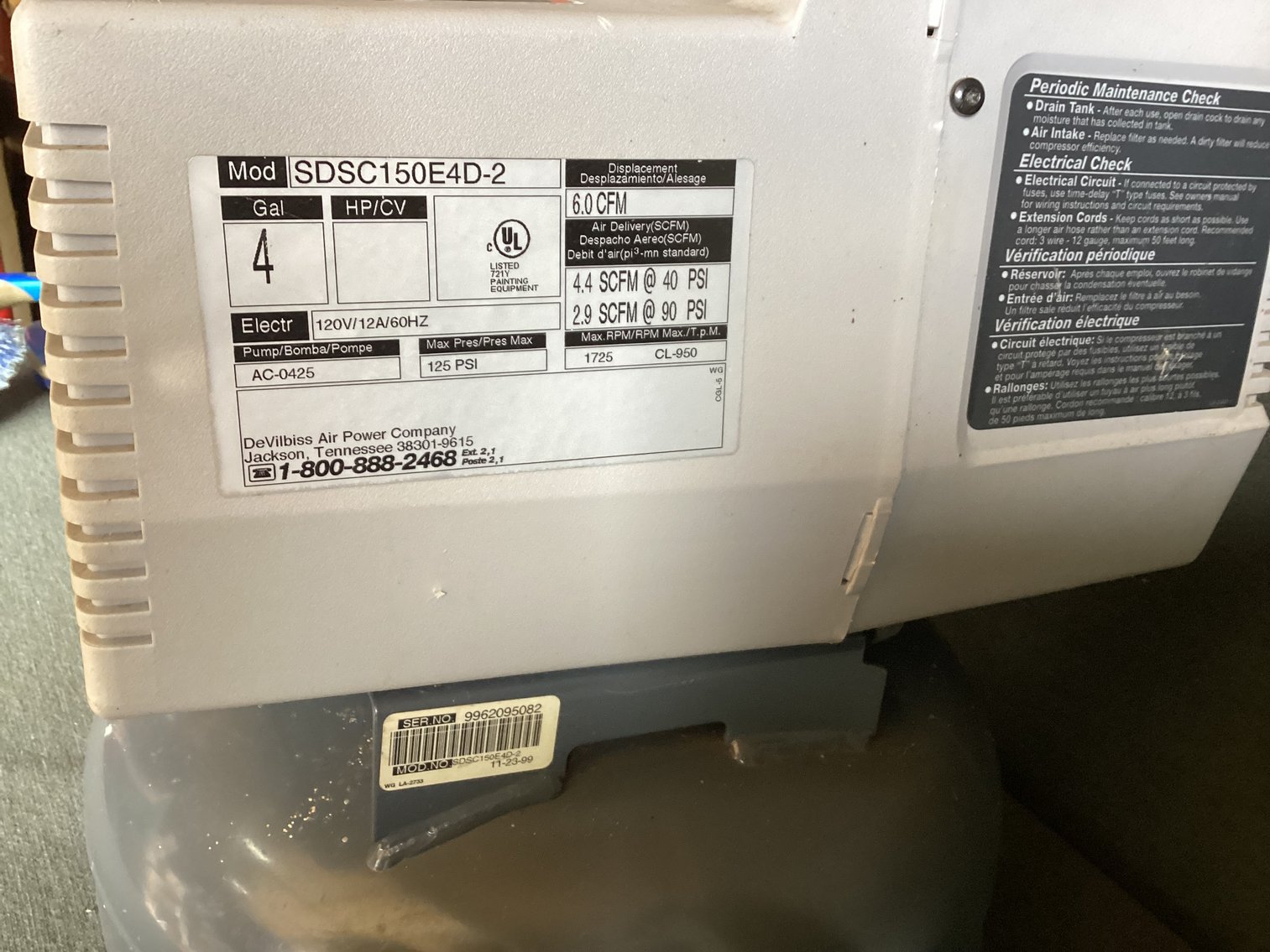 Image for DeVilbiss Air Compressor with Tank