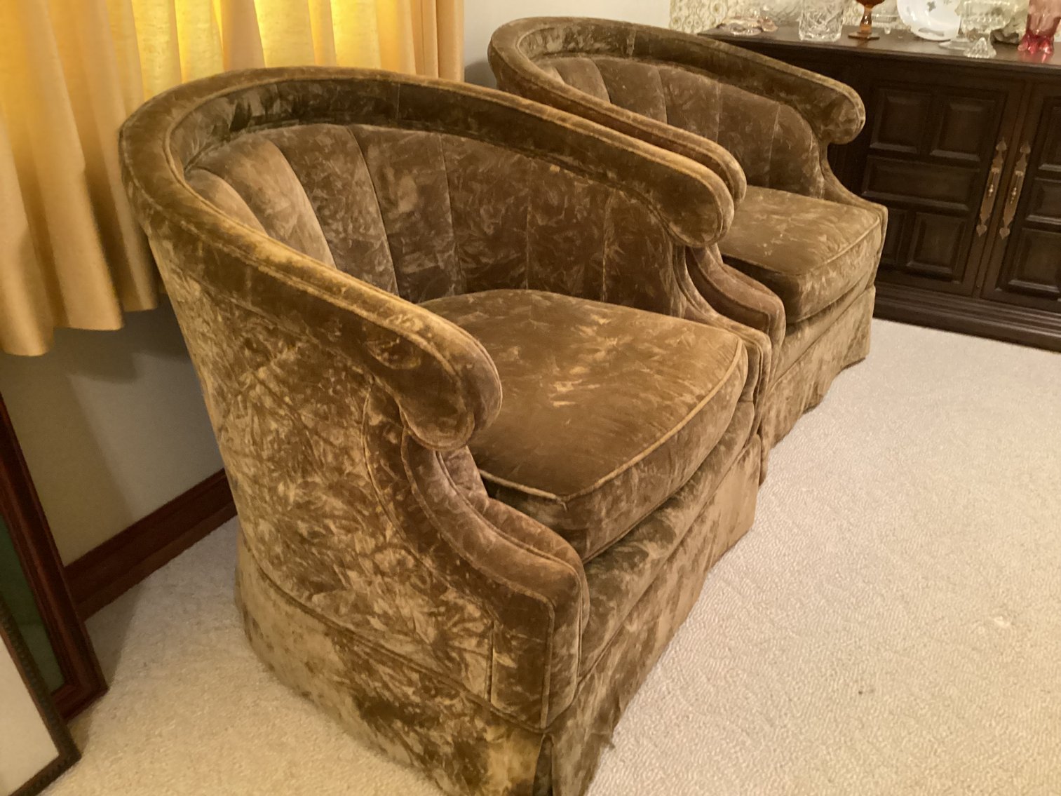 Image for Thomasville MCM Green Barrel Chairs