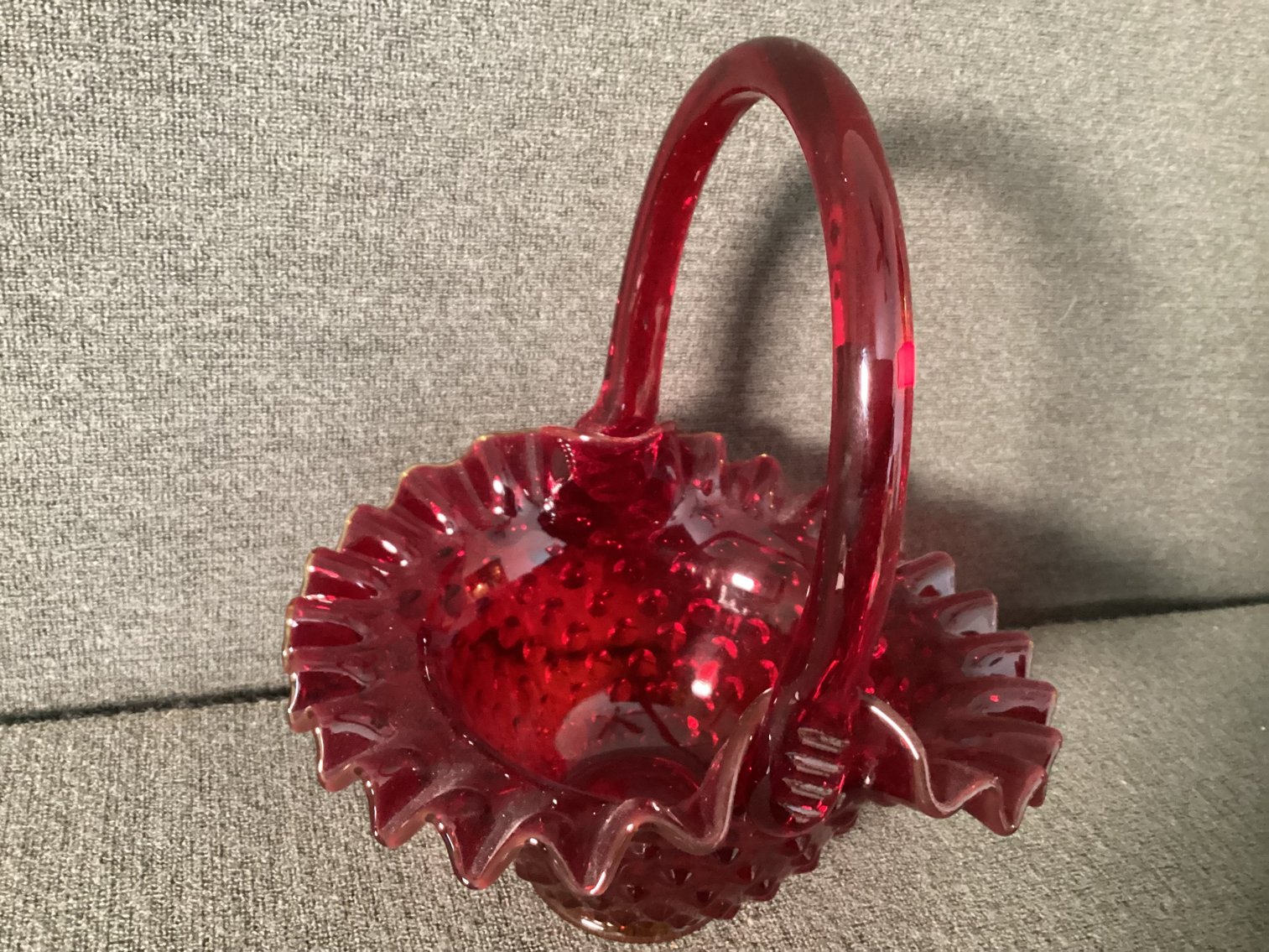 Image for Fenton Red Hobnail Basket