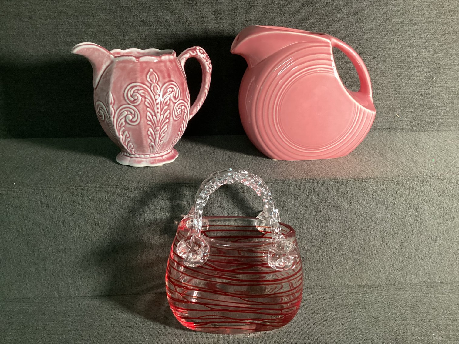 Image for Fiesta Pitcher, Threaded Glass Purse Vase & More