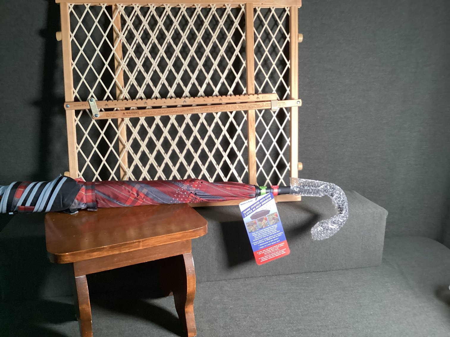 Image for Baby Gate, Wooden Stool, and Square Umbrella